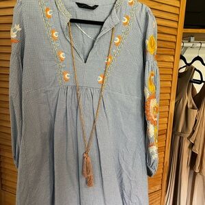 Zara Blue Embroidered Tunic Dress